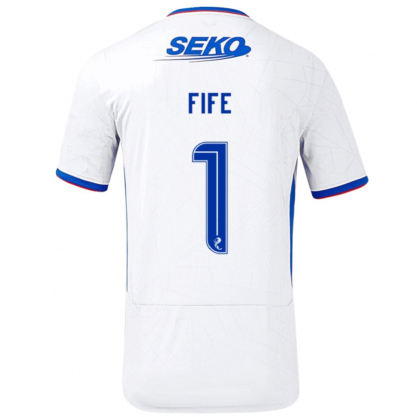 Hombre Fútbol Camiseta Jenna Fife #1 Blanco Azul 2ª Equipación 2024/25 Argentina