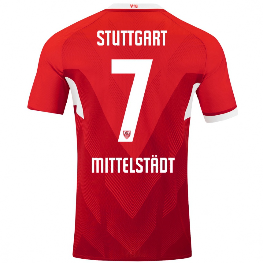 Hombre Fútbol Camiseta Maximilian Mittelstädt #7 Rojo Blanco 2ª Equipación 2024/25 Argentina