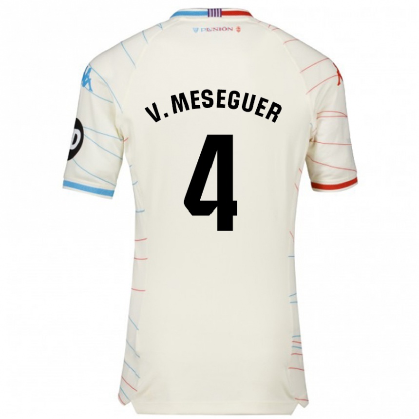 Hombre Fútbol Camiseta Víctor Meseguer #4 Blanco Rojo Azul 2ª Equipación 2024/25 Argentina