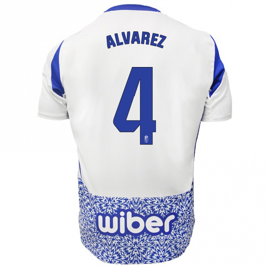 Hombre Fútbol Camiseta Isabel Álvarez #4 Blanco Azul 2ª Equipación 2024/25 Argentina