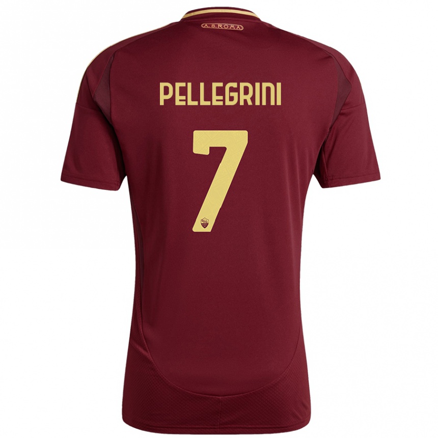 Mujer Fútbol Camiseta Lorenzo Pellegrini #7 Rojo Marrón Dorado 1ª Equipación 2024/25 Argentina