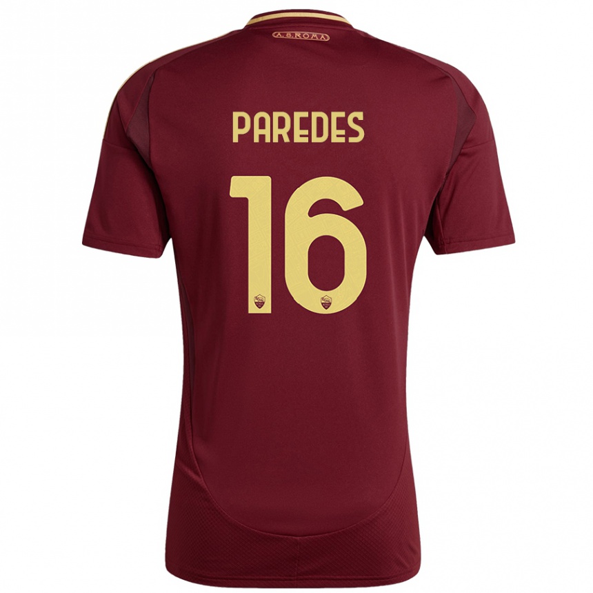 Mujer Fútbol Camiseta Leandro Paredes #16 Rojo Marrón Dorado 1ª Equipación 2024/25 Argentina