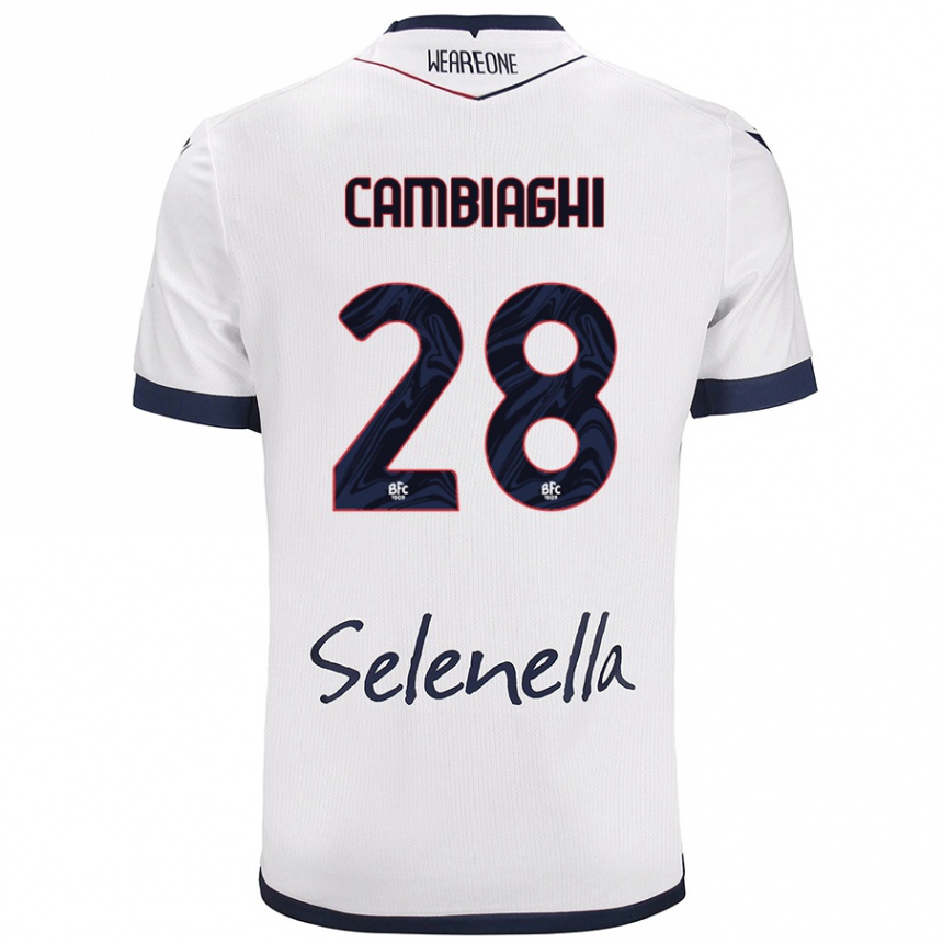 Mujer Fútbol Camiseta Nicolò Cambiaghi #28 Blanco Azul Real 2ª Equipación 2024/25 Argentina