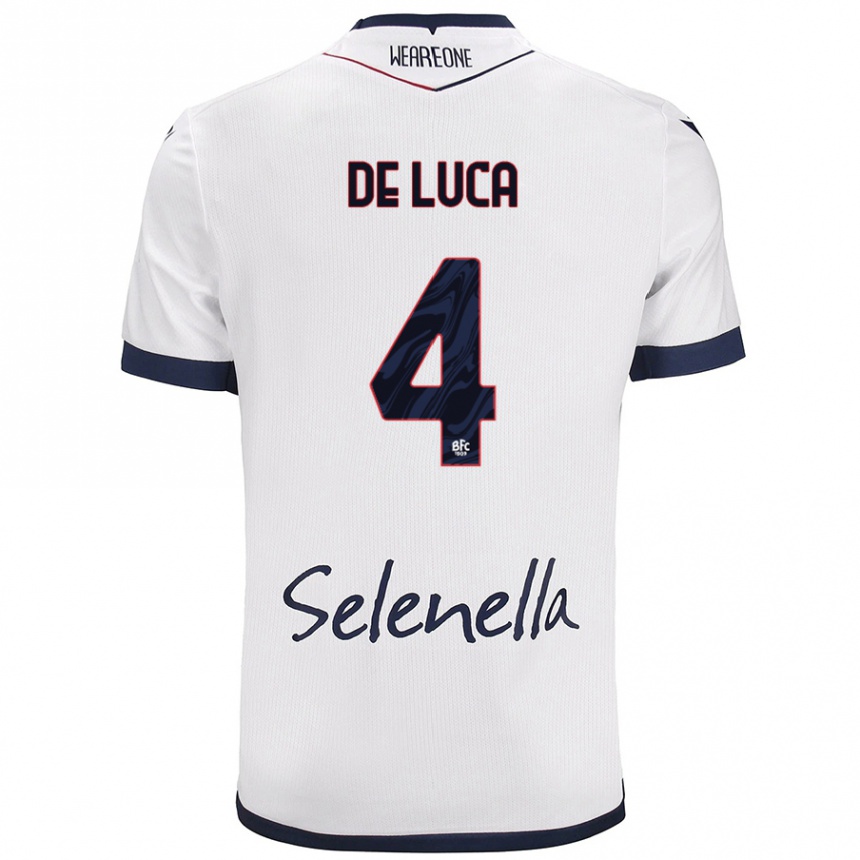 Mujer Fútbol Camiseta Alessandro De Luca #4 Blanco Azul Real 2ª Equipación 2024/25 Argentina