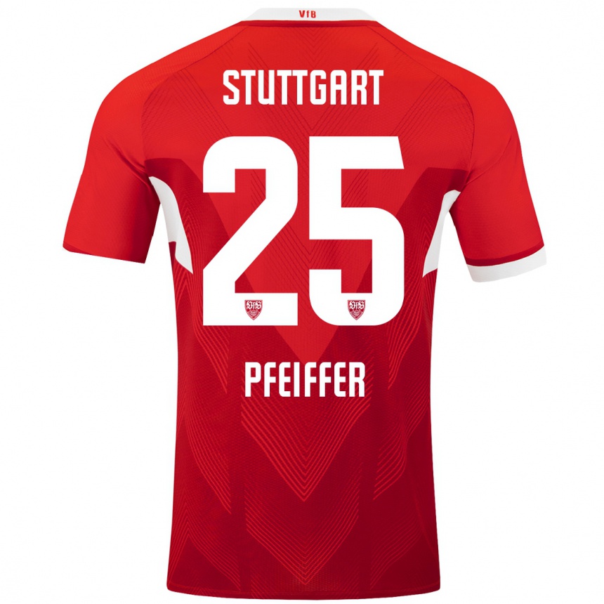 Mujer Fútbol Camiseta Luca Pfeiffer #25 Rojo Blanco 2ª Equipación 2024/25 Argentina