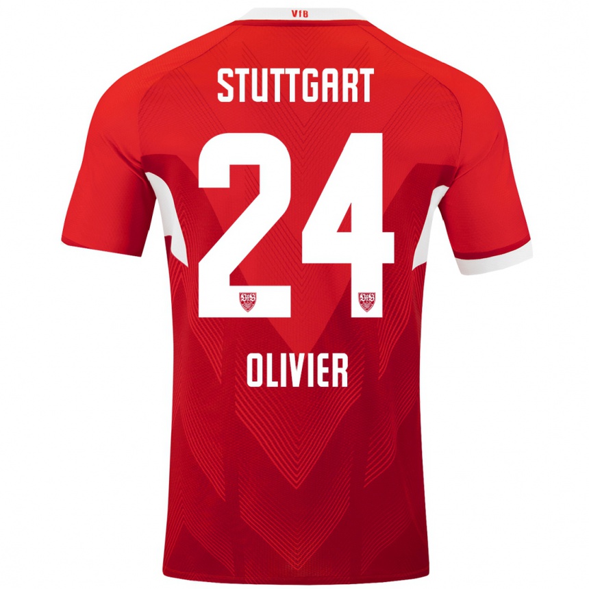 Mujer Fútbol Camiseta Christopher Olivier #24 Rojo Blanco 2ª Equipación 2024/25 Argentina