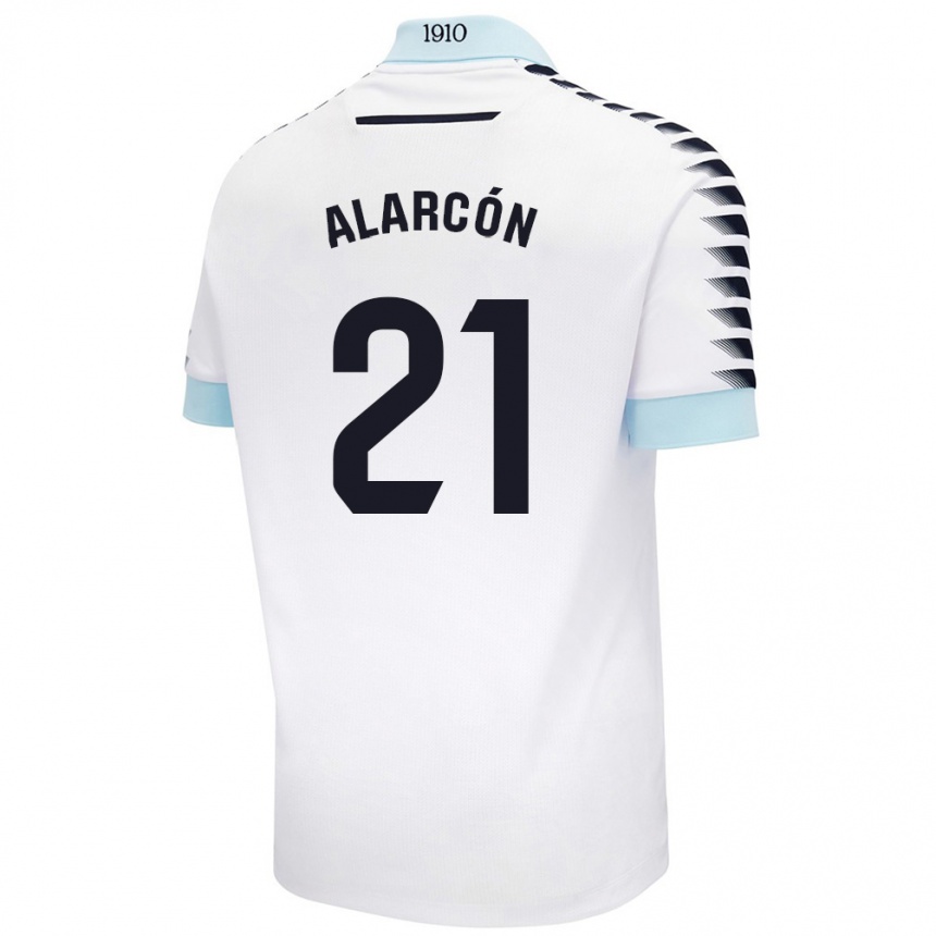 Mujer Fútbol Camiseta Tomás Alarcón #21 Blanco Azul 2ª Equipación 2024/25 Argentina