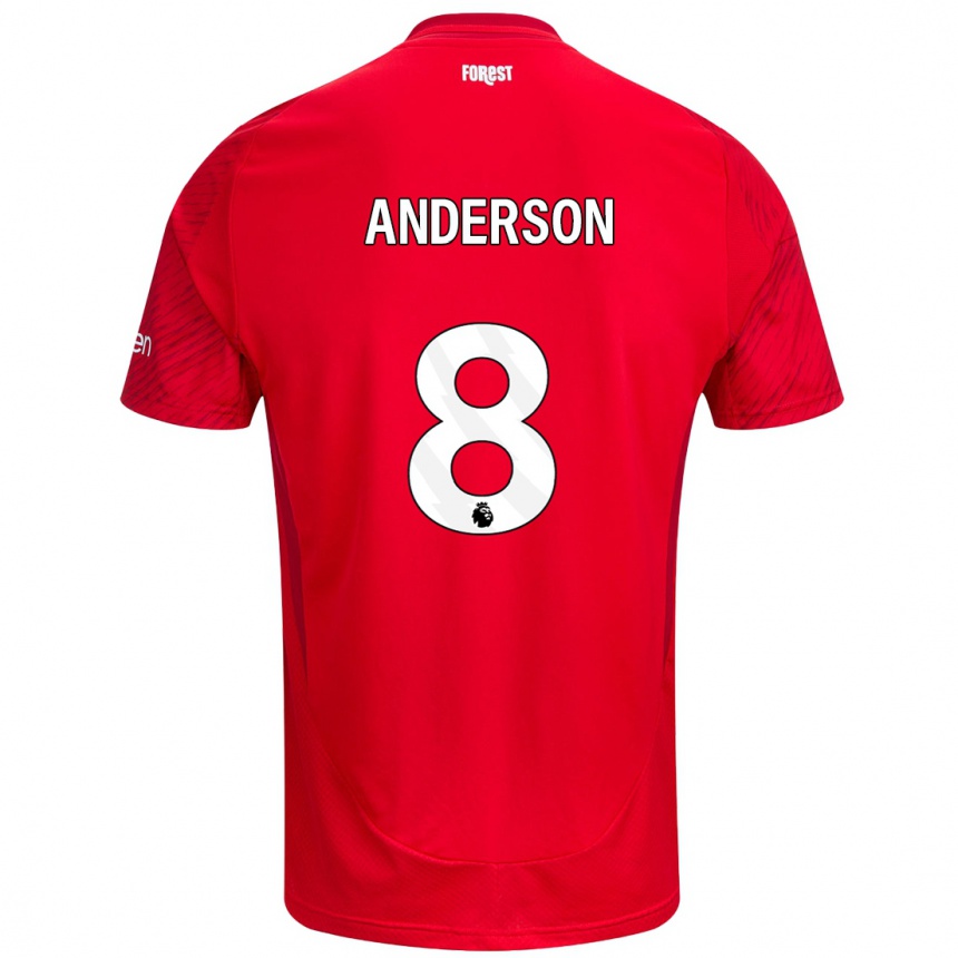 Niño Fútbol Camiseta Elliot Anderson #8 Rojo Blanco 1ª Equipación 2024/25 Argentina