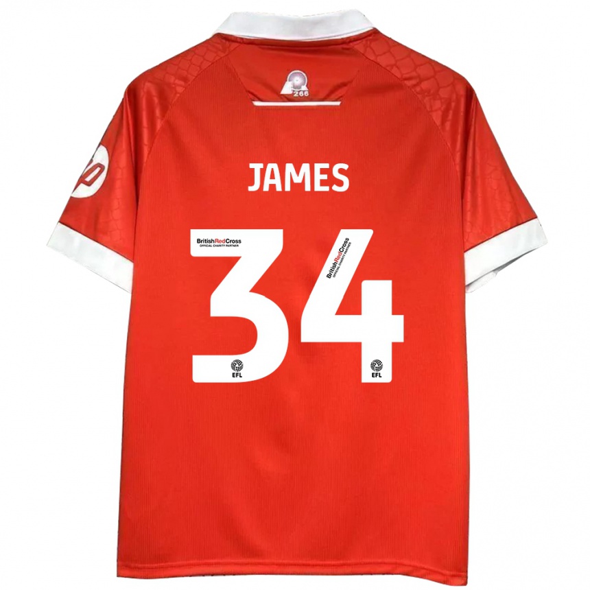 Niño Fútbol Camiseta Aaron James #34 Rojo Blanco 1ª Equipación 2024/25 Argentina