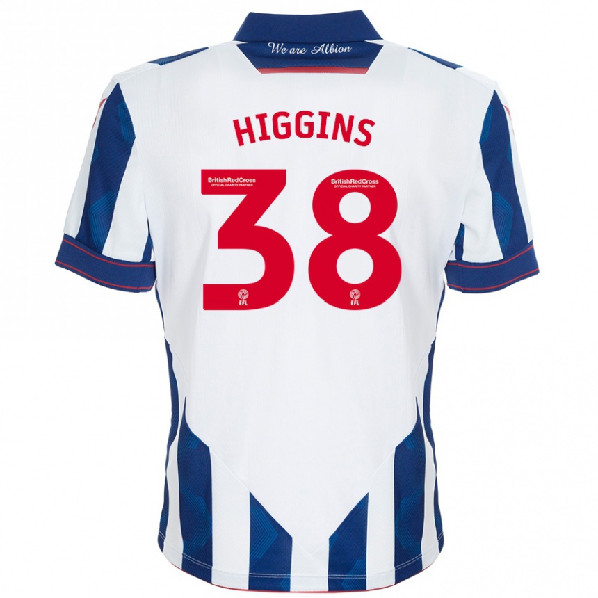 Niño Fútbol Camiseta Akeel Higgins #38 Blanco Azul Oscuro 1ª Equipación 2024/25 Argentina