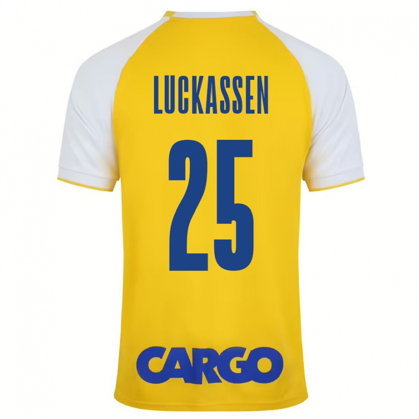 Niño Fútbol Camiseta Derrick Luckassen #25 Amarillo Blanco 1ª Equipación 2024/25 Argentina