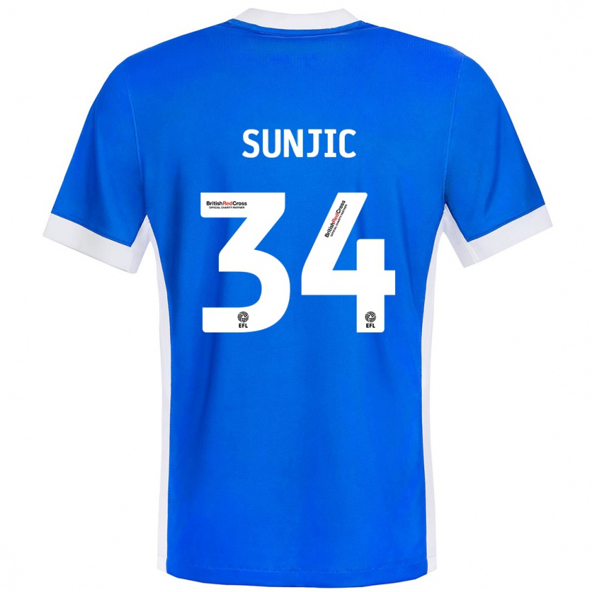 Niño Fútbol Camiseta Ivan Sunjic #34 Azul Blanco 1ª Equipación 2024/25 Argentina