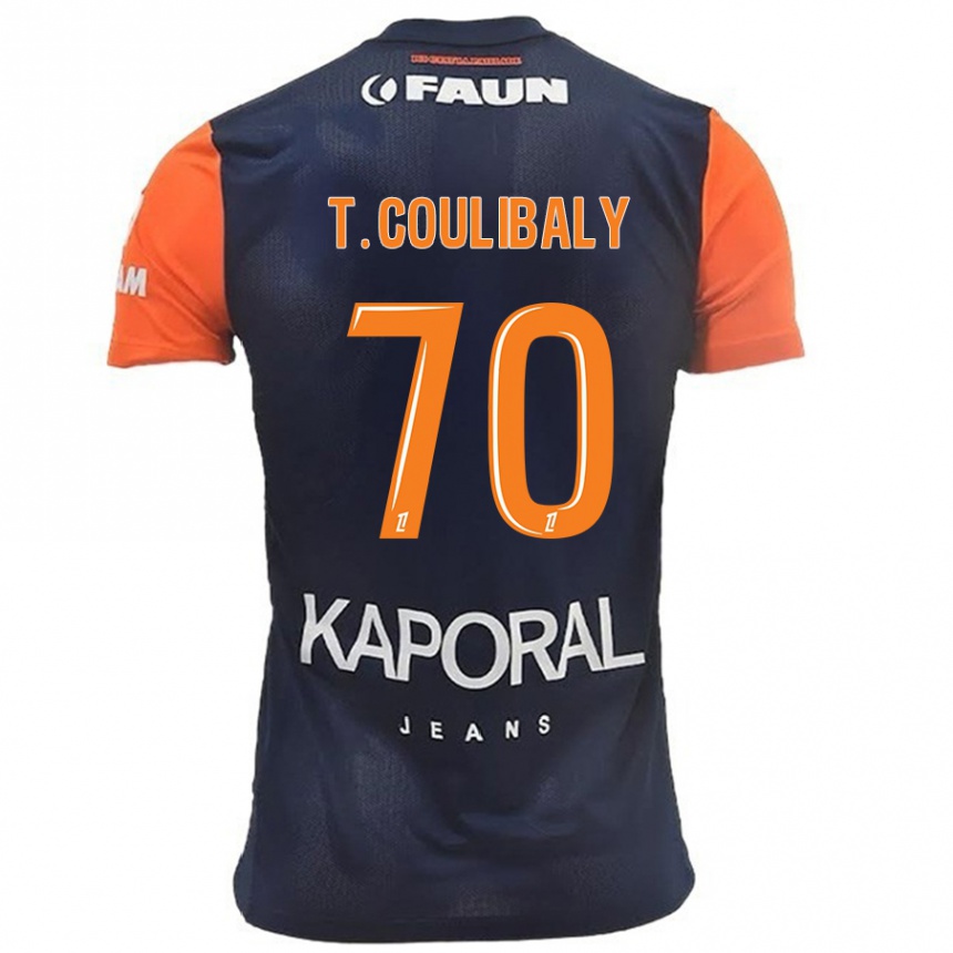 Niño Fútbol Camiseta Tanguy Coulibaly #70 Azul Marino Naranja 1ª Equipación 2024/25 Argentina