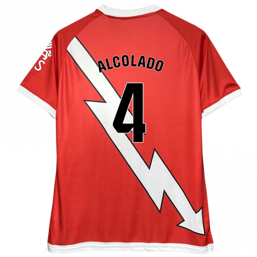 Niño Fútbol Camiseta Jaime Alcolado #4 Blanco Rojo 1ª Equipación 2024/25 Argentina