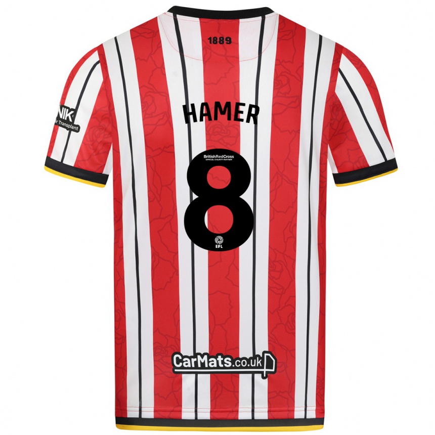 Niño Fútbol Camiseta Gustavo Hamer #8 Rojo Blanco Rayas 1ª Equipación 2024/25 Argentina