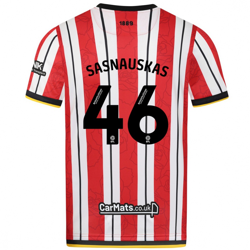 Niño Fútbol Camiseta Dovydas Sasnauskas #46 Rojo Blanco Rayas 1ª Equipación 2024/25 Argentina