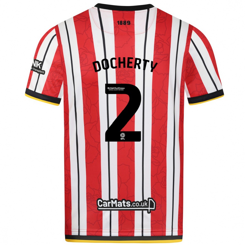 Niño Fútbol Camiseta Charley Docherty #2 Rojo Blanco Rayas 1ª Equipación 2024/25 Argentina