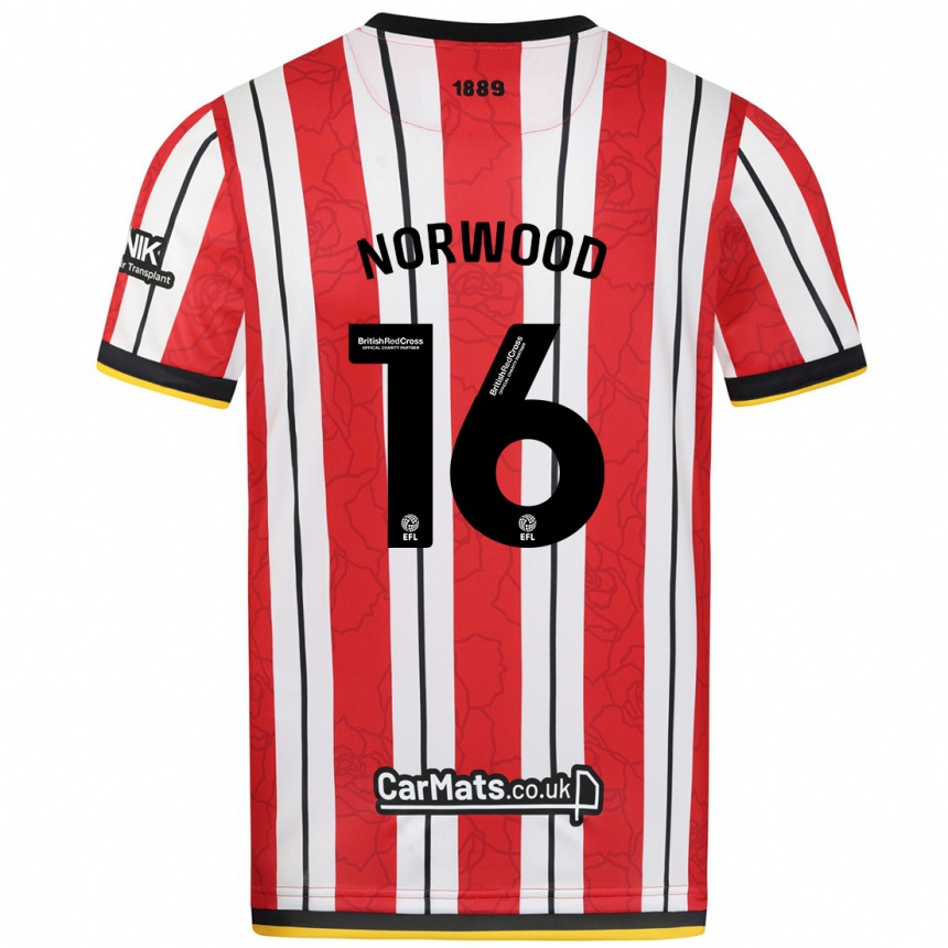 Niño Fútbol Camiseta Oliver Norwood #16 Rojo Blanco Rayas 1ª Equipación 2024/25 Argentina