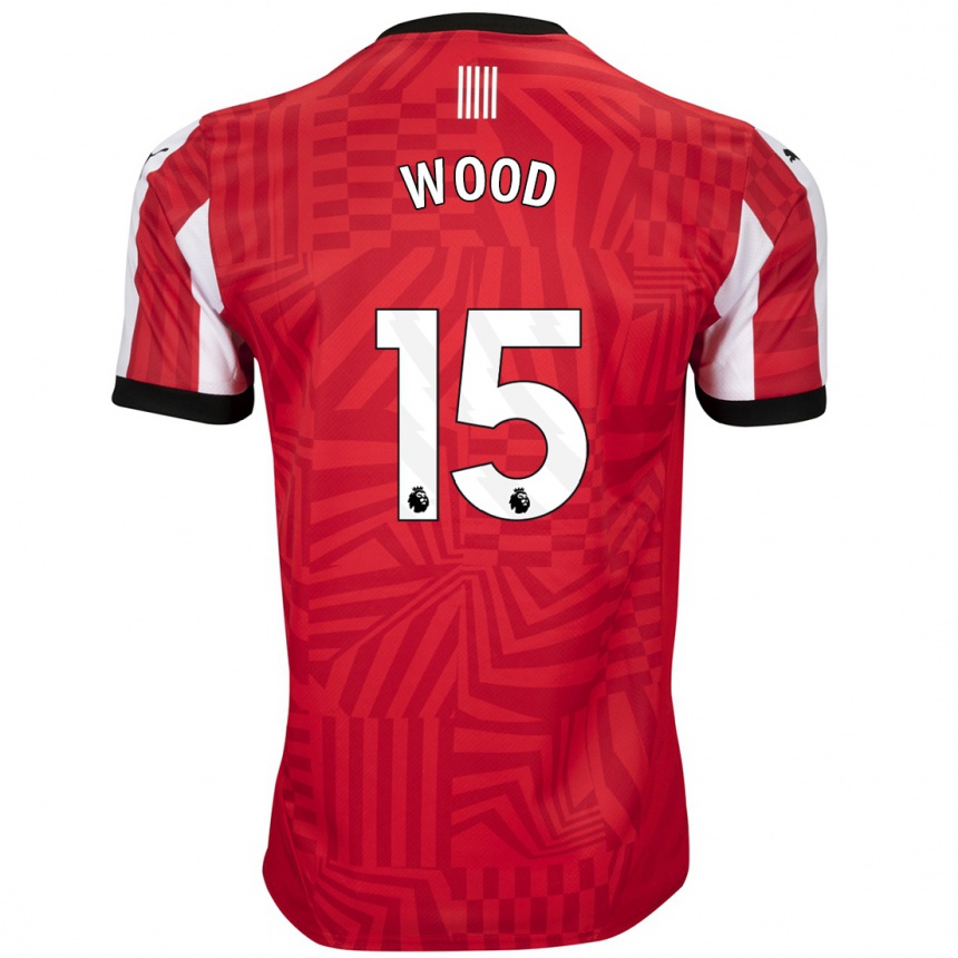 Niño Fútbol Camiseta Nathan Wood #15 Rojo Blanco 1ª Equipación 2024/25 Argentina