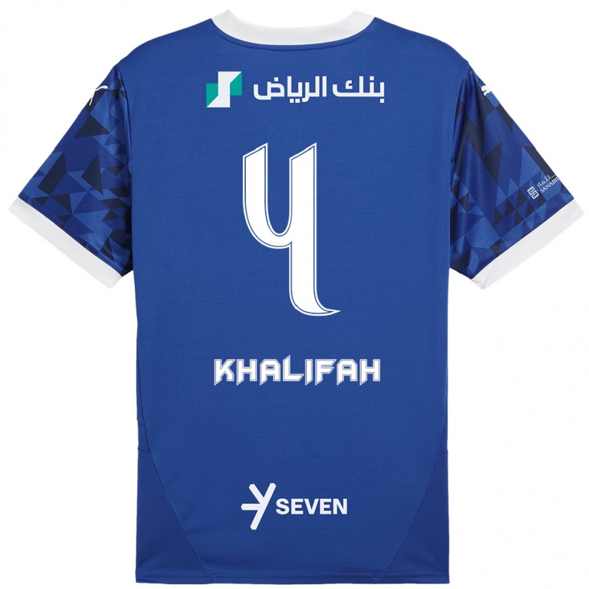 Niño Fútbol Camiseta Khalifah Al-Dawsari #4 Azul Oscuro Blanco 1ª Equipación 2024/25 Argentina