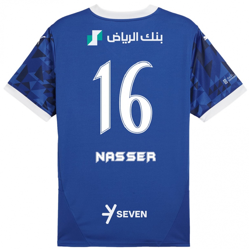 Niño Fútbol Camiseta Nasser Al-Dawsari #16 Azul Oscuro Blanco 1ª Equipación 2024/25 Argentina