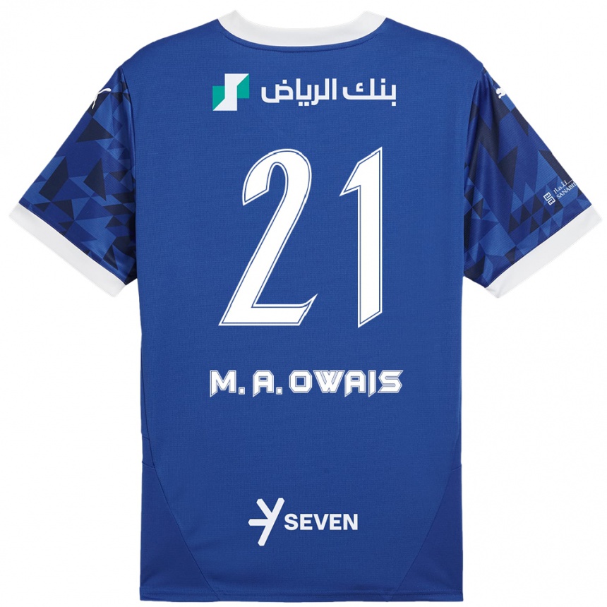 Niño Fútbol Camiseta Mohammed Al-Owais #21 Azul Oscuro Blanco 1ª Equipación 2024/25 Argentina