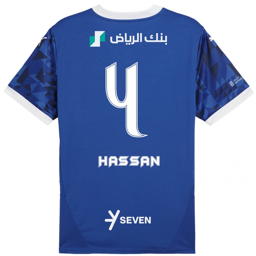 Niño Fútbol Camiseta Eman Hassan #4 Azul Oscuro Blanco 1ª Equipación 2024/25 Argentina