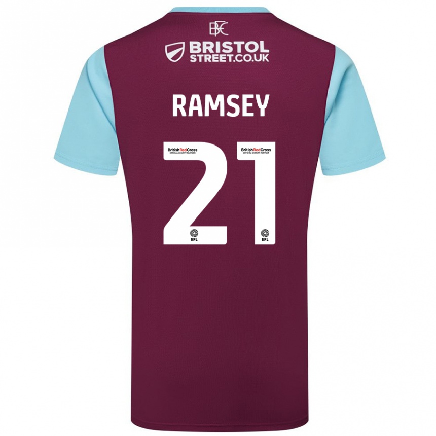 Niño Fútbol Camiseta Aaron Ramsey #21 Borgoña Azul Cielo 1ª Equipación 2024/25 Argentina