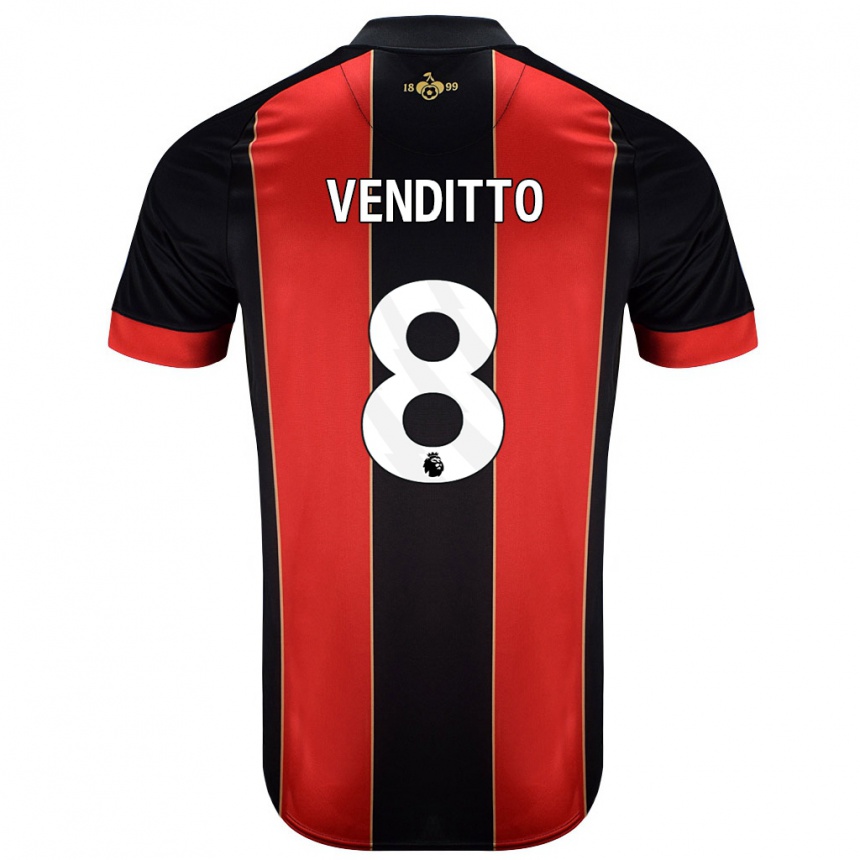 Niño Fútbol Camiseta Olivia Venditto #8 Rojo Negro 1ª Equipación 2024/25 Argentina