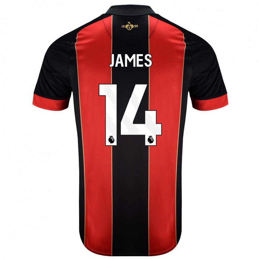 Niño Fútbol Camiseta Katie James #14 Rojo Negro 1ª Equipación 2024/25 Argentina