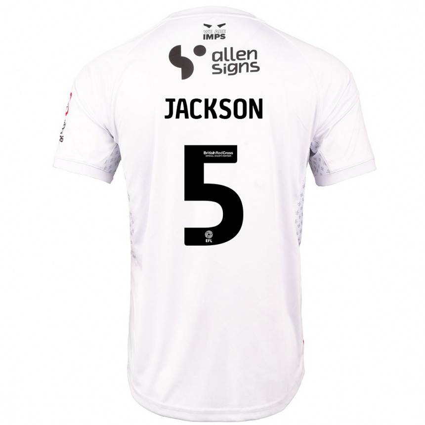 Niño Fútbol Camiseta Adam Jackson #5 Rojo Blanco 2ª Equipación 2024/25 Argentina