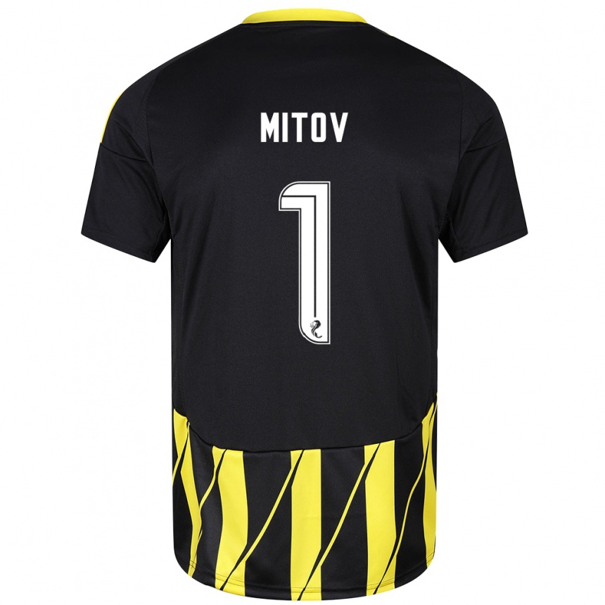 Niño Fútbol Camiseta Dimitar Mitov #1 Negro Amarillo 2ª Equipación 2024/25 Argentina