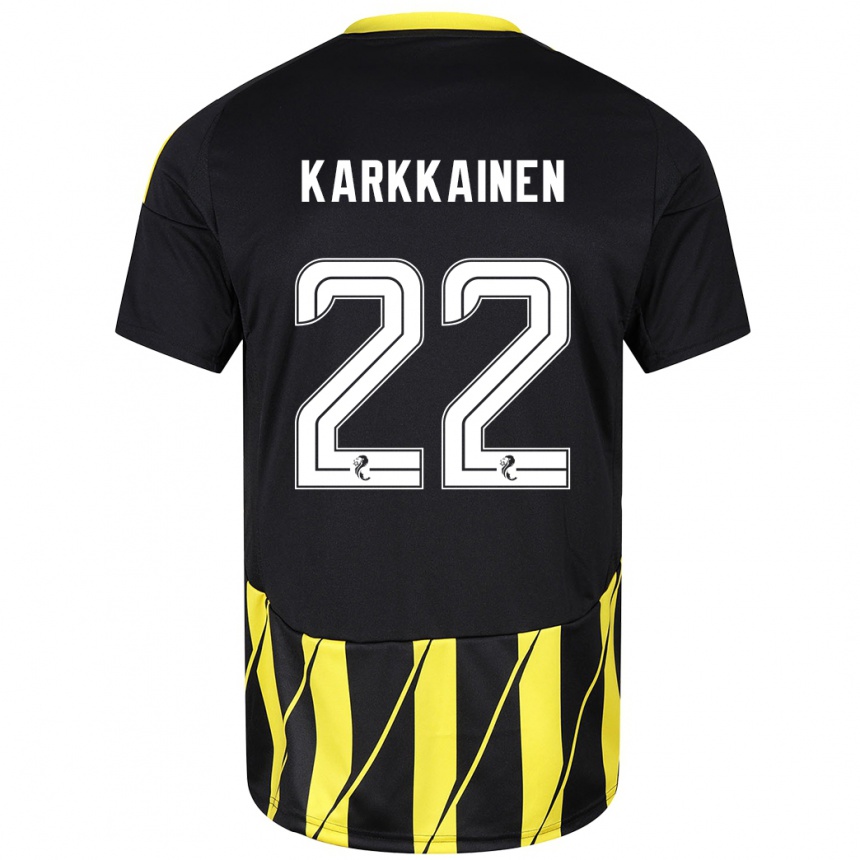 Niño Fútbol Camiseta Elena Kärkkäinen #22 Negro Amarillo 2ª Equipación 2024/25 Argentina