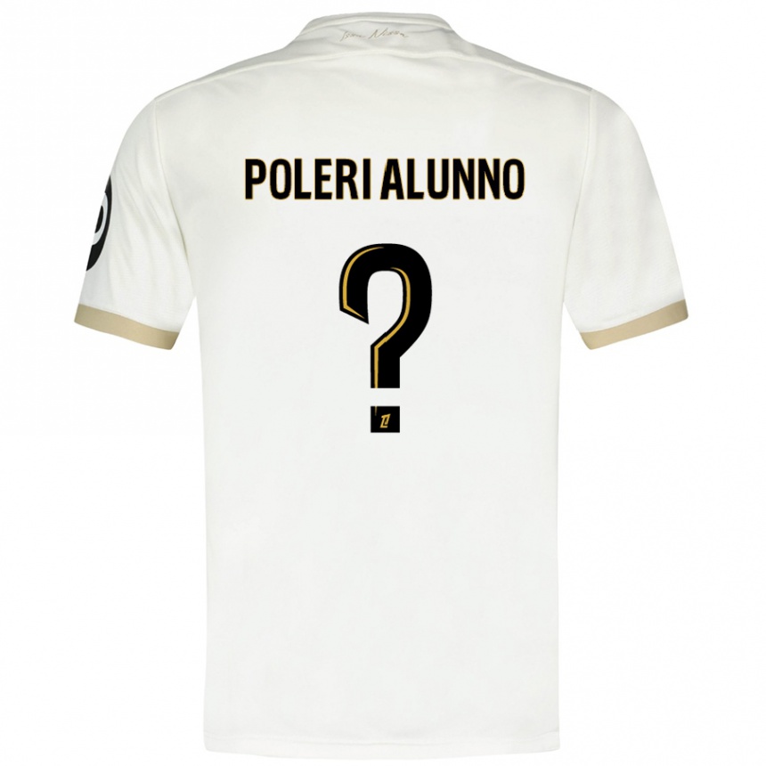 Niño Fútbol Camiseta Mathis Poleri Alunno #0 Blanco Dorado 2ª Equipación 2024/25 Argentina