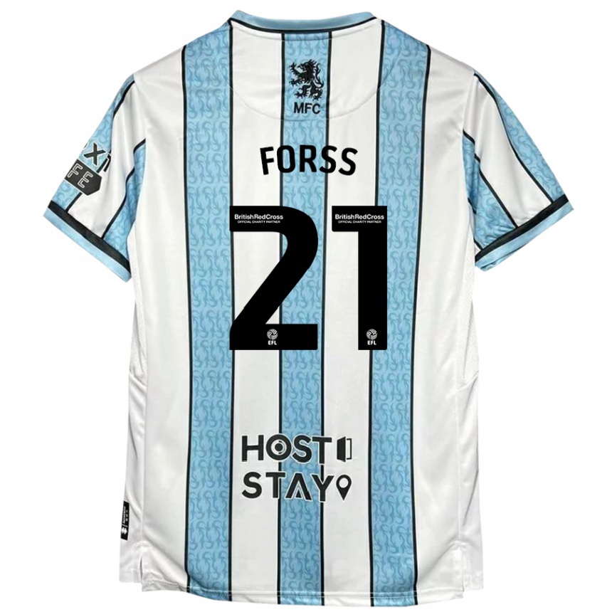 Niño Fútbol Camiseta Marcus Forss #21 Blanco Azul 2ª Equipación 2024/25 Argentina