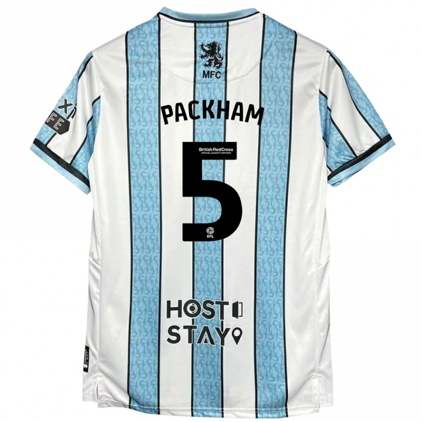 Niño Fútbol Camiseta Ellen Packham #5 Blanco Azul 2ª Equipación 2024/25 Argentina