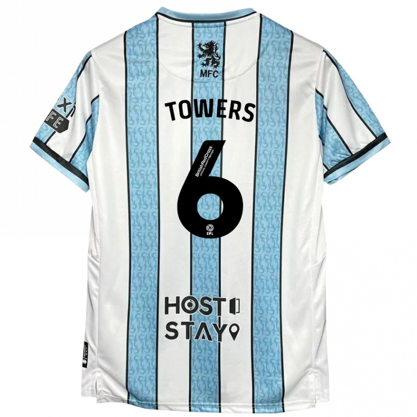 Niño Fútbol Camiseta Abby Towers #6 Blanco Azul 2ª Equipación 2024/25 Argentina