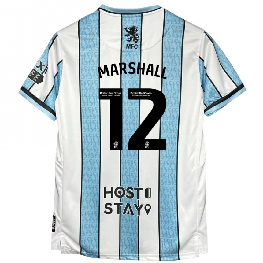 Niño Fútbol Camiseta Eve Marshall #12 Blanco Azul 2ª Equipación 2024/25 Argentina