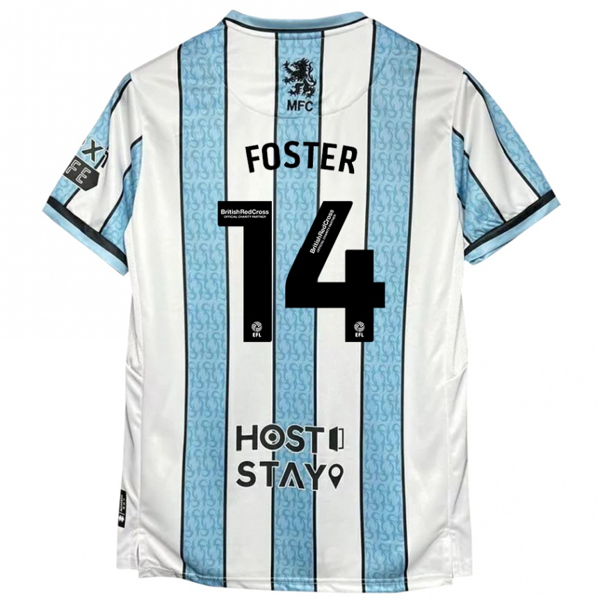 Niño Fútbol Camiseta Emma Foster #14 Blanco Azul 2ª Equipación 2024/25 Argentina