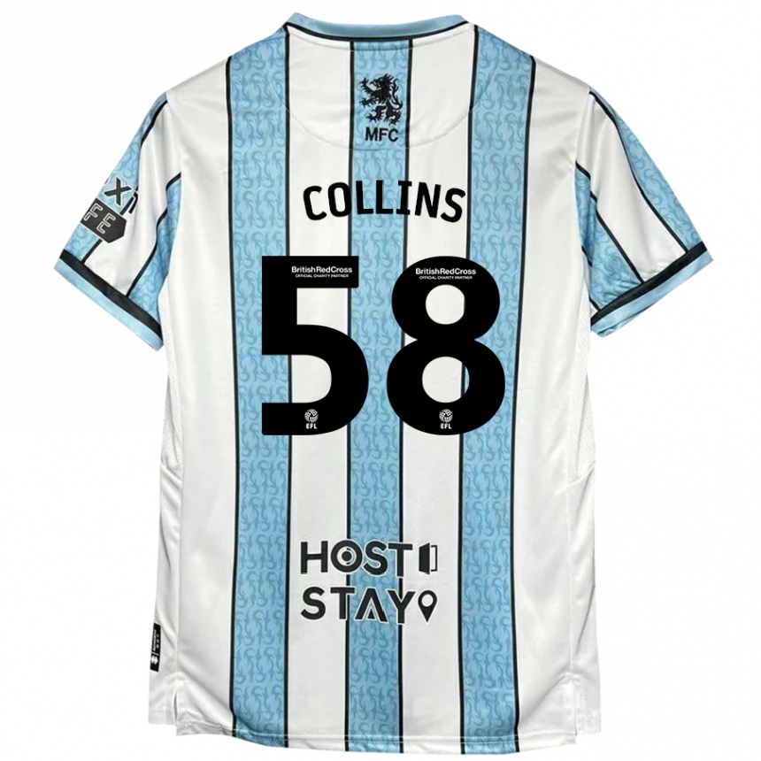 Niño Fútbol Camiseta Sam Collins #58 Blanco Azul 2ª Equipación 2024/25 Argentina