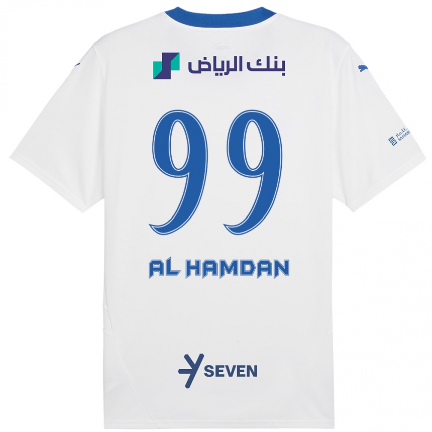 Niño Fútbol Camiseta Abdullah Al-Hamdan #99 Blanco Azul 2ª Equipación 2024/25 Argentina