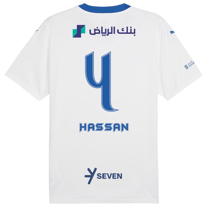 Niño Fútbol Camiseta Eman Hassan #4 Blanco Azul 2ª Equipación 2024/25 Argentina