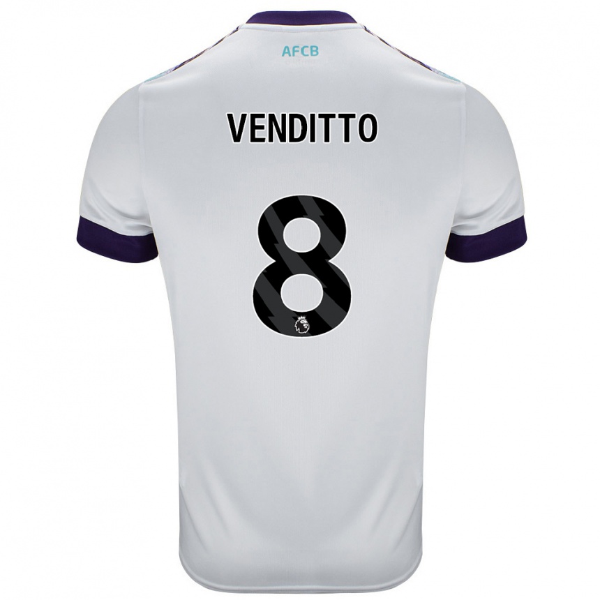 Niño Fútbol Camiseta Olivia Venditto #8 Blanco Verde Púrpura 2ª Equipación 2024/25 Argentina