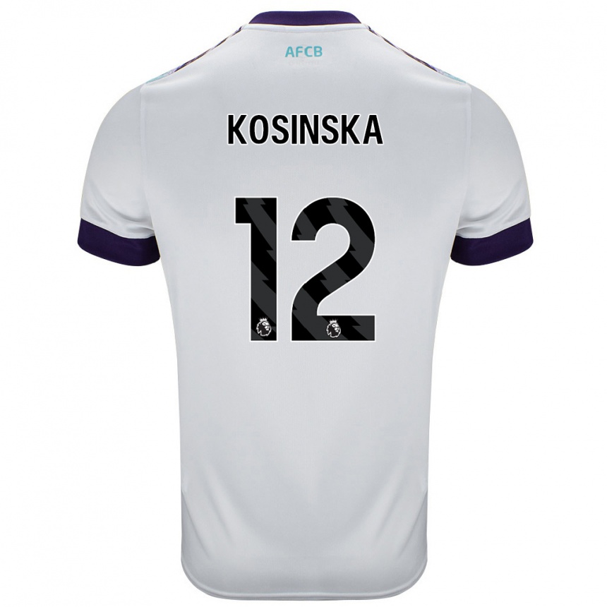 Niño Fútbol Camiseta Daniela Kosinska #12 Blanco Verde Púrpura 2ª Equipación 2024/25 Argentina