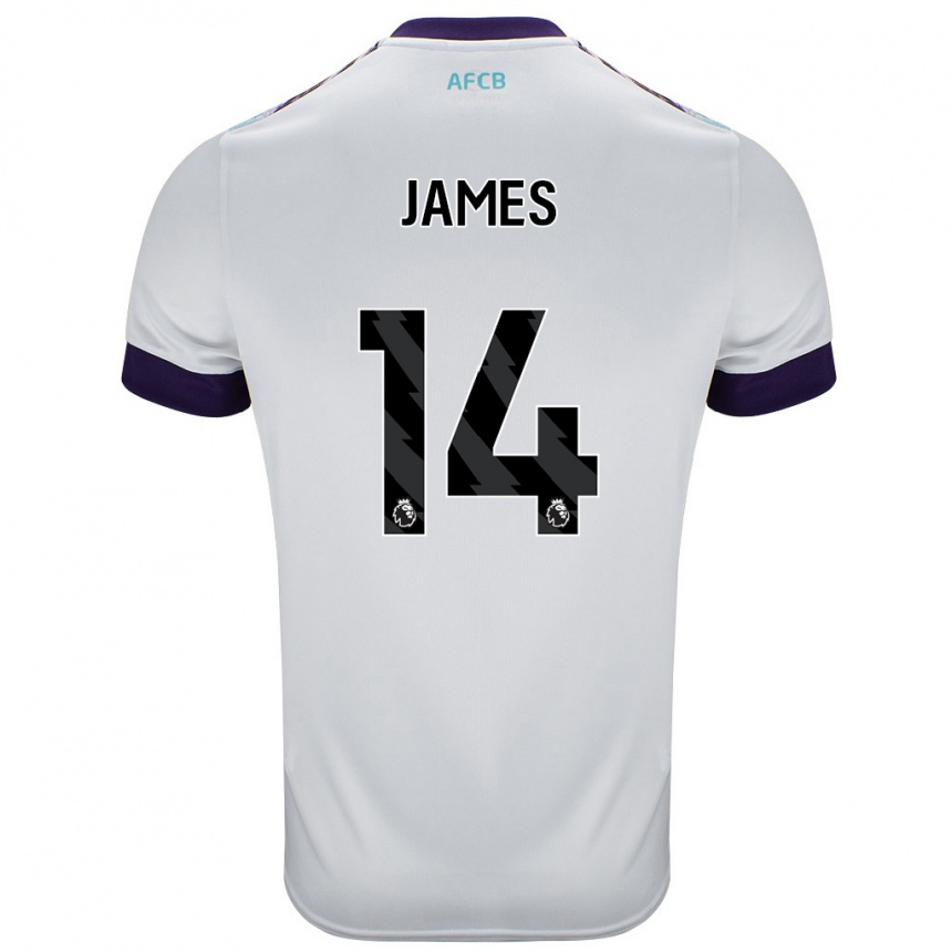 Niño Fútbol Camiseta Katie James #14 Blanco Verde Púrpura 2ª Equipación 2024/25 Argentina