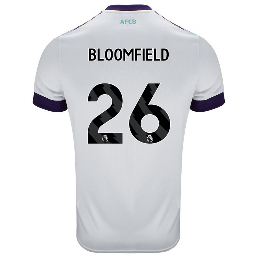 Niño Fútbol Camiseta Erin Bloomfield #26 Blanco Verde Púrpura 2ª Equipación 2024/25 Argentina