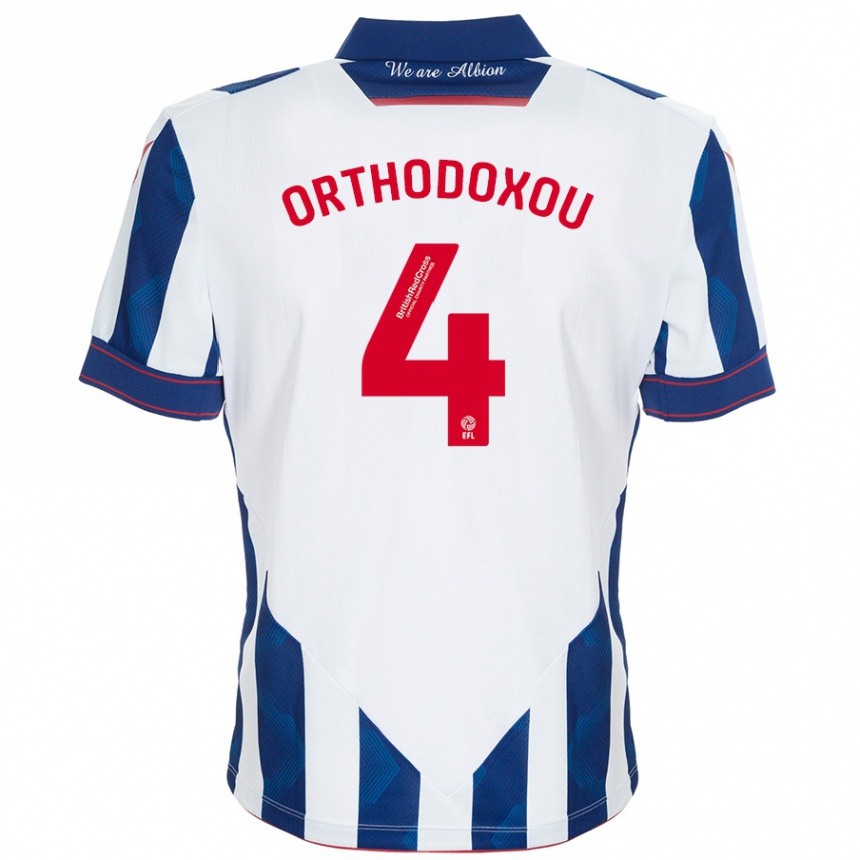 Hombre Fútbol Camiseta Francesca Orthodoxou #4 Blanco Azul Oscuro 1ª Equipación 2024/25 Argentina