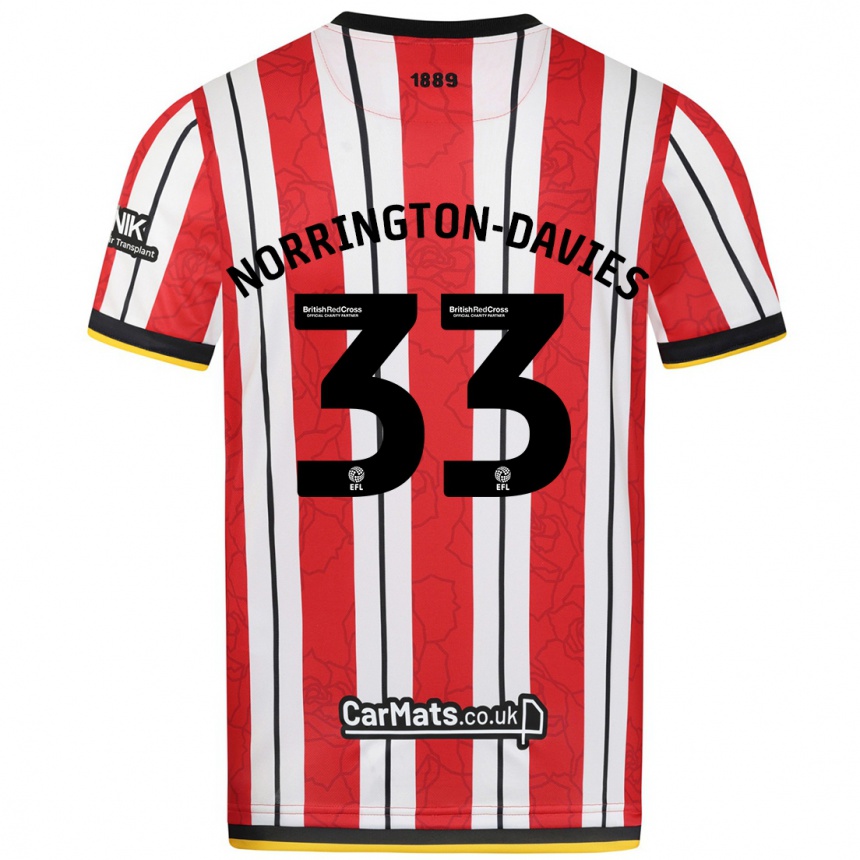 Hombre Fútbol Camiseta Rhys Norrington-Davies #33 Rojo Blanco Rayas 1ª Equipación 2024/25 Argentina