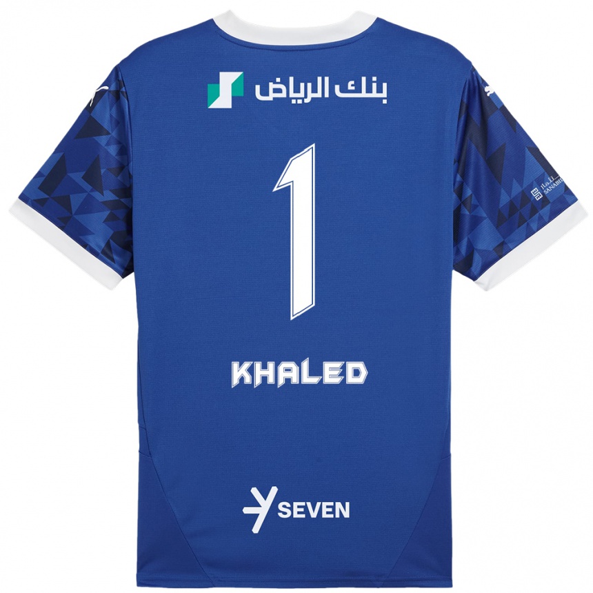 Hombre Fútbol Camiseta Nawal Khaled #1 Azul Oscuro Blanco 1ª Equipación 2024/25 Argentina