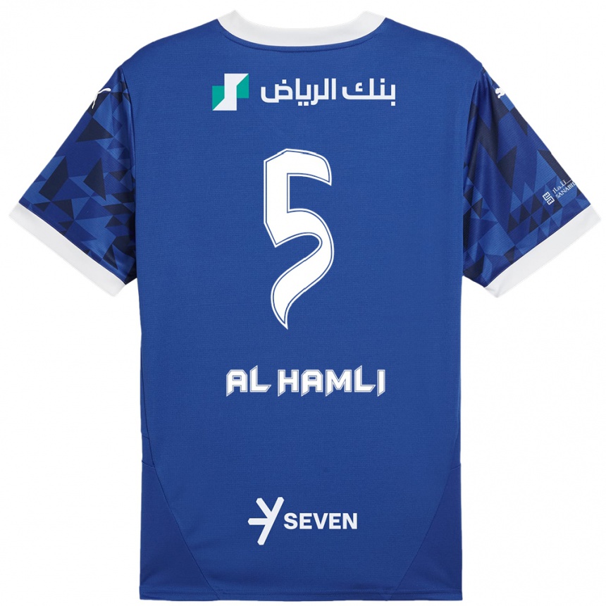 Hombre Fútbol Camiseta Noura Al-Hamli #5 Azul Oscuro Blanco 1ª Equipación 2024/25 Argentina